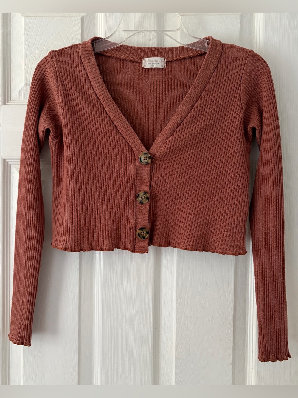 Altar'd State Rust Ribbed Cropped Button Cardigan